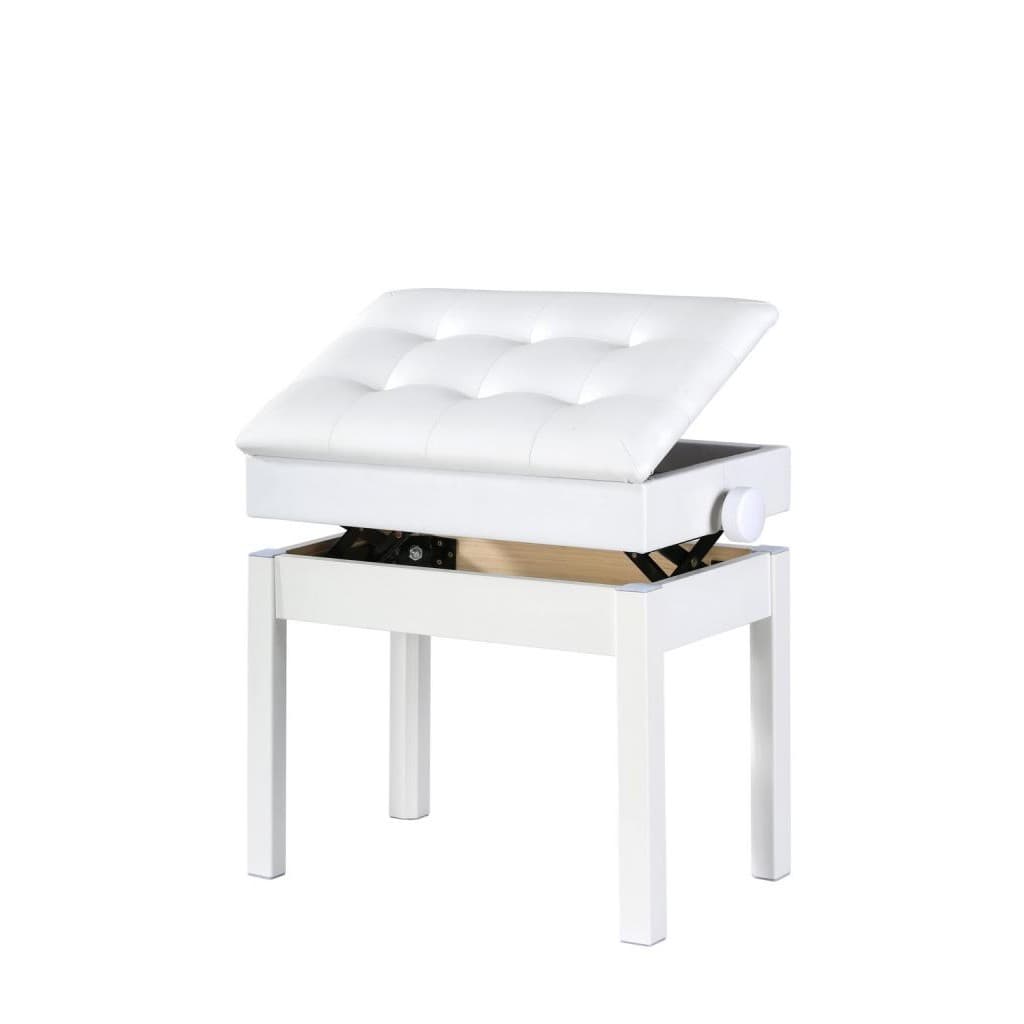 Banqueta Branca, Banco p/ Piano, Teclado, c/ Ajuste Altura, Baú - Assento: 55 x 34 cm