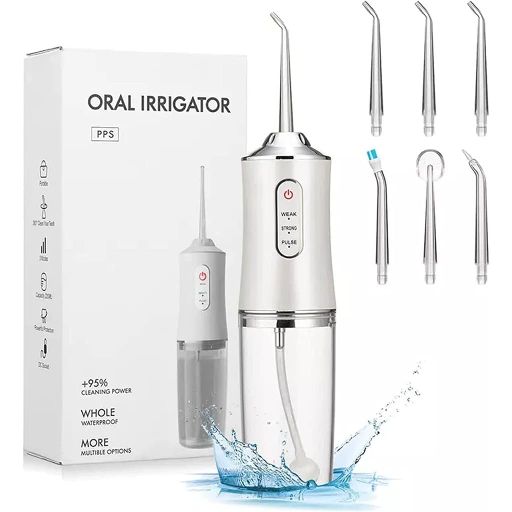 Irrigador Oral Limpeza Profunda Jato D'àgua Supersônico 3 Modos Diferentes Tanque de 220ML Branco Premium Para Dentes e