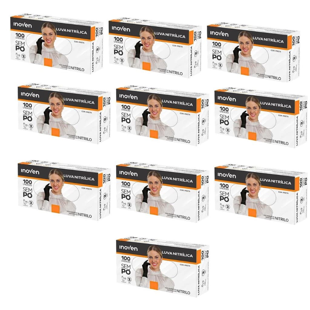 Luva Nitrílica Preta Sem Pó Inoven – Kit com 10 Caixas