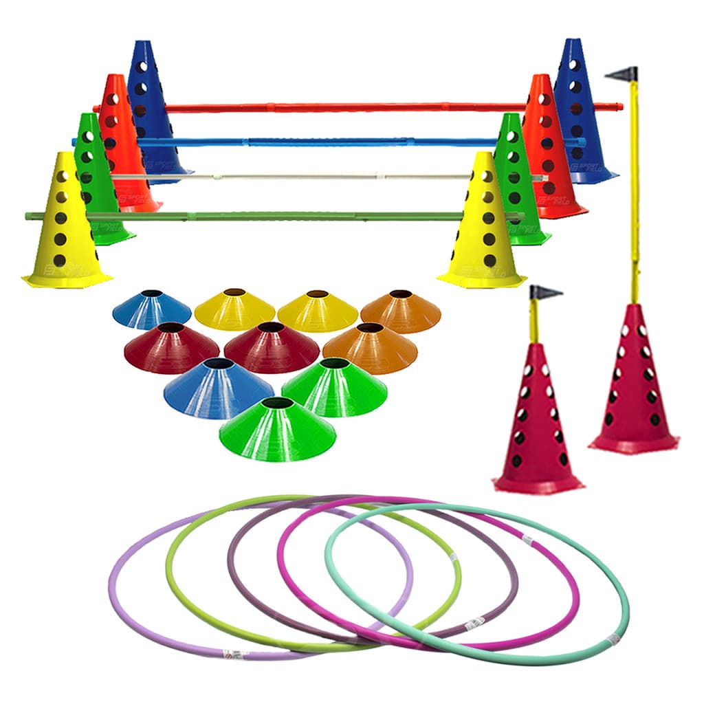 10 Cones Com 5 Barreiras + 10 Pratos + Bambolê 60cm C/ 5 Unidades