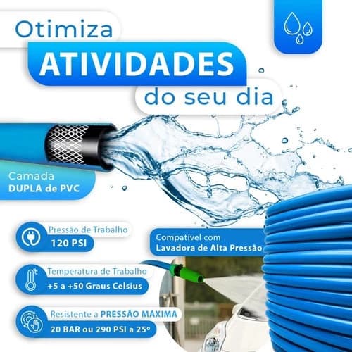 Mangueira De Jardim Agua Reforçada lisa Flexível Conector e Engate e Bico 50 40 45 30 35 25 20 15 10 7 5 Metros