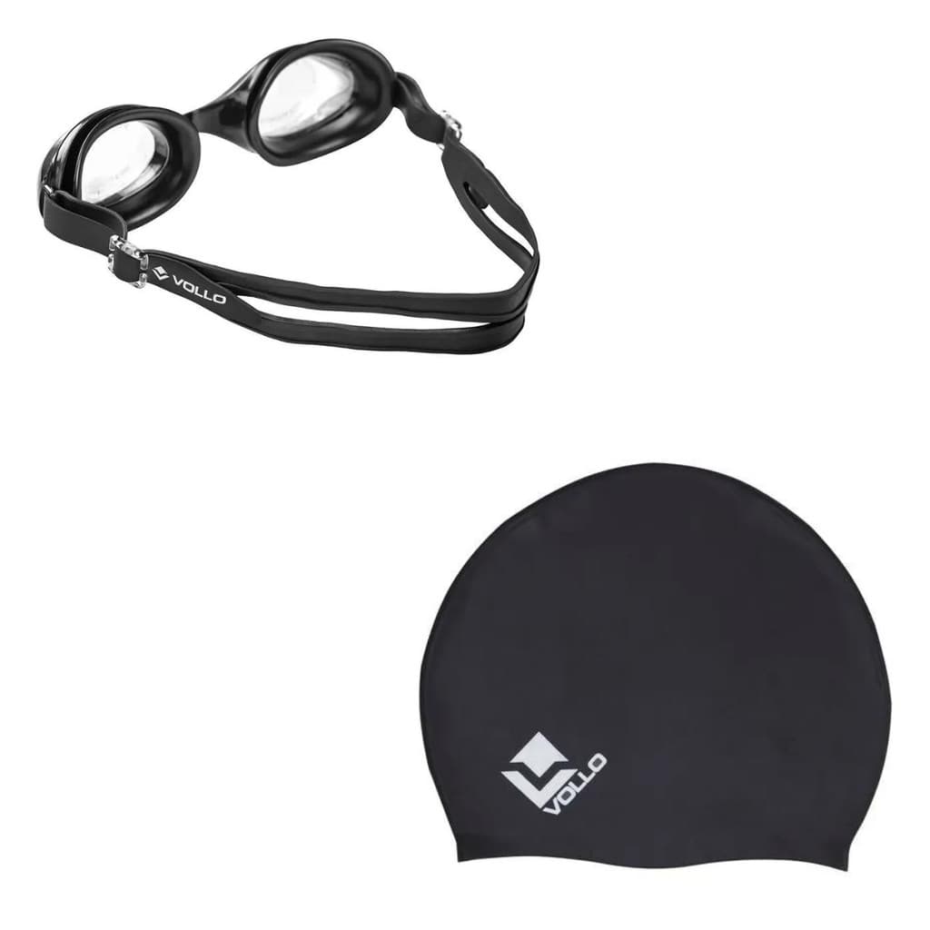 Kit Natação Touca Silicone + Óculos Adulto Com Vedação Vollo