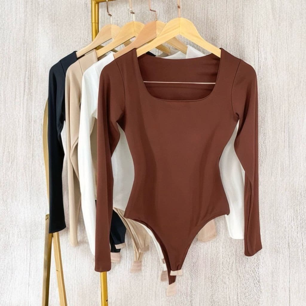 KIT 1 A 2 BODY FEMININO SUPLEX MANGA LONGA DECOTE QUADRADO FORRO DUPLO PREMIUM