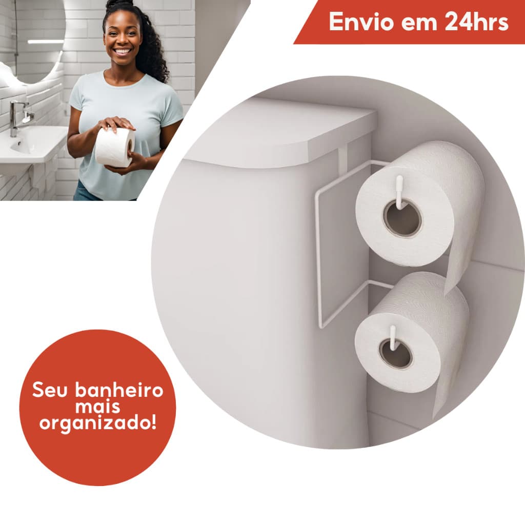 Suporte De Papel Higiênico Branco Caixa Acoplado 2 Rolos Aço