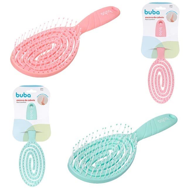 Escova De Cabelo Infantil Cerdas Macias Desembaraçante Flexi Confort Verde Rosa Pentear Bebe Buba