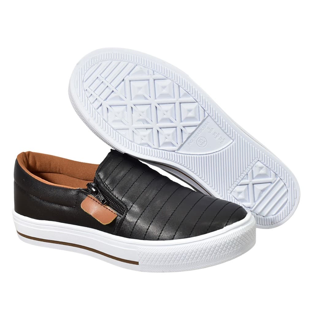 Tênis Feminino Calce Fácil Slip On Sapatilha Com Ziper Macia