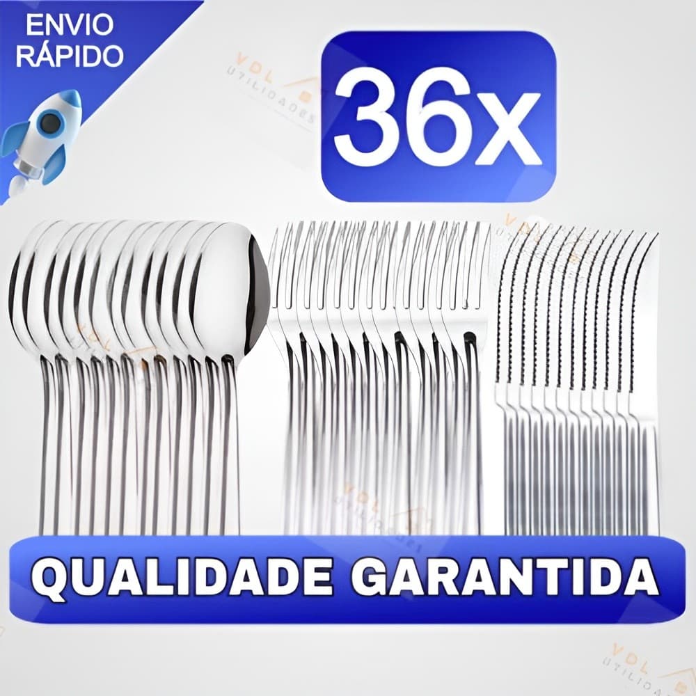 Conjunto Jogo de Talheres 36/18 peças Aço Inox Facas Garfos e Colheres de Mesa Casa Para Restaurante