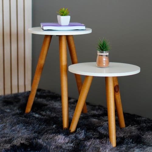 Conjunto de Mesinhas Canto E Apoio Pe Palito Madeira Tripe Porta Quadros E Objetos