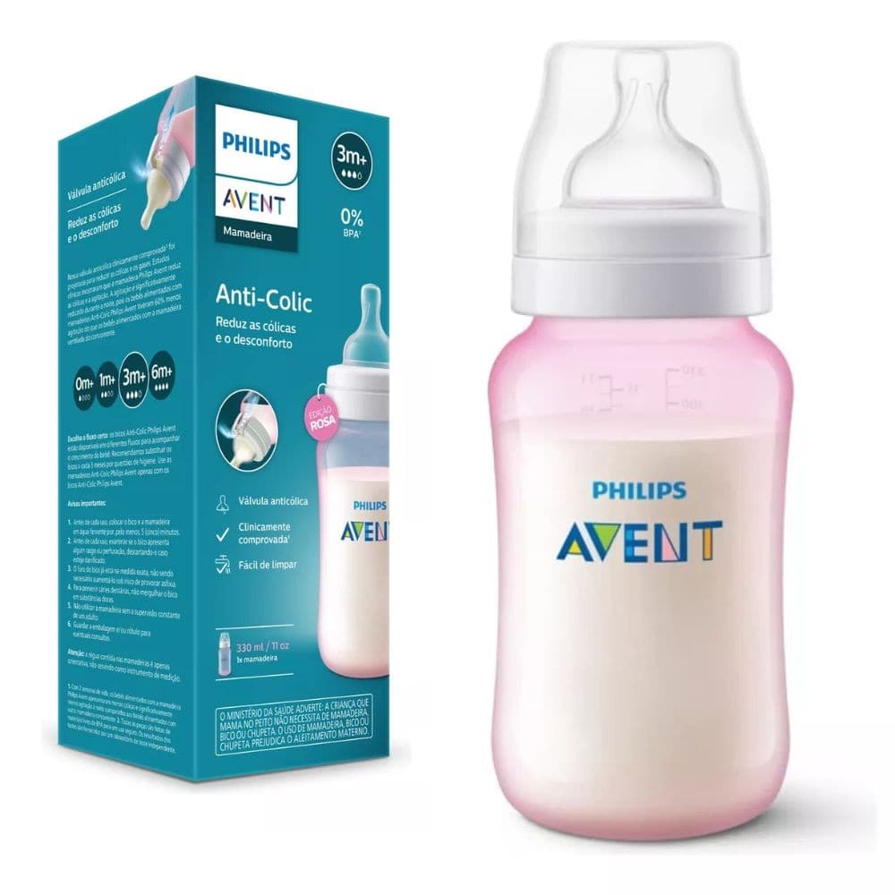Mamadeira Philips Avent Anti-cólica Rosa 330ml Classic - Scy121/11