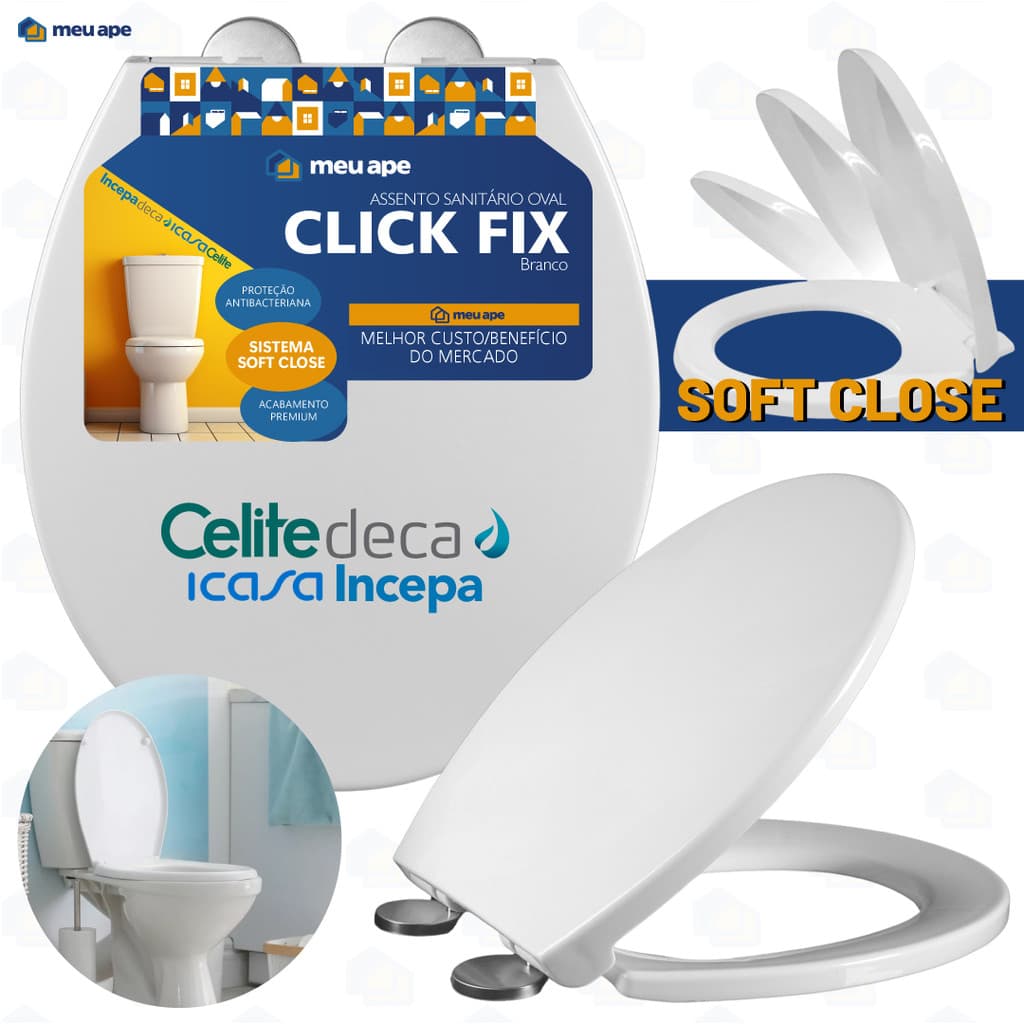 Assento Sanitário Tampa Vaso Soft Close Oval Universal Deca Icasa Celite Incepa Fiori Roca Hervy