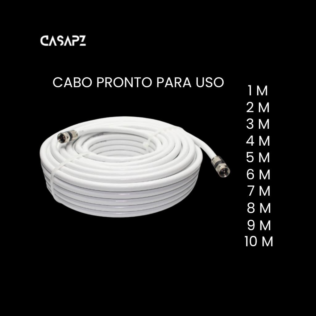 Cabo Coaxial Para Antena TV Pronto Com Conectores 1M 2M 3M 4M 5M 6M 7M 8M 9M 10M