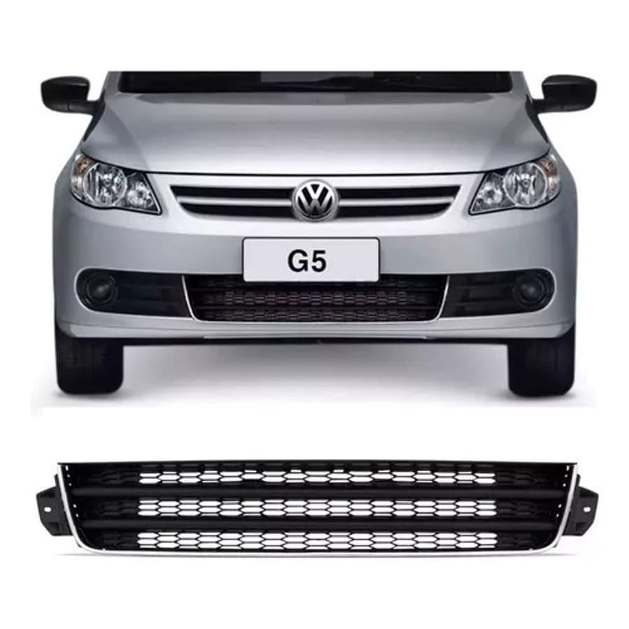 GRADE PARA-CHOQUE GOL G5 2008 A 2012 VOYAGE SAVEIRO INFERIOR CENTRAL PRETA COM FRISO CROMADO