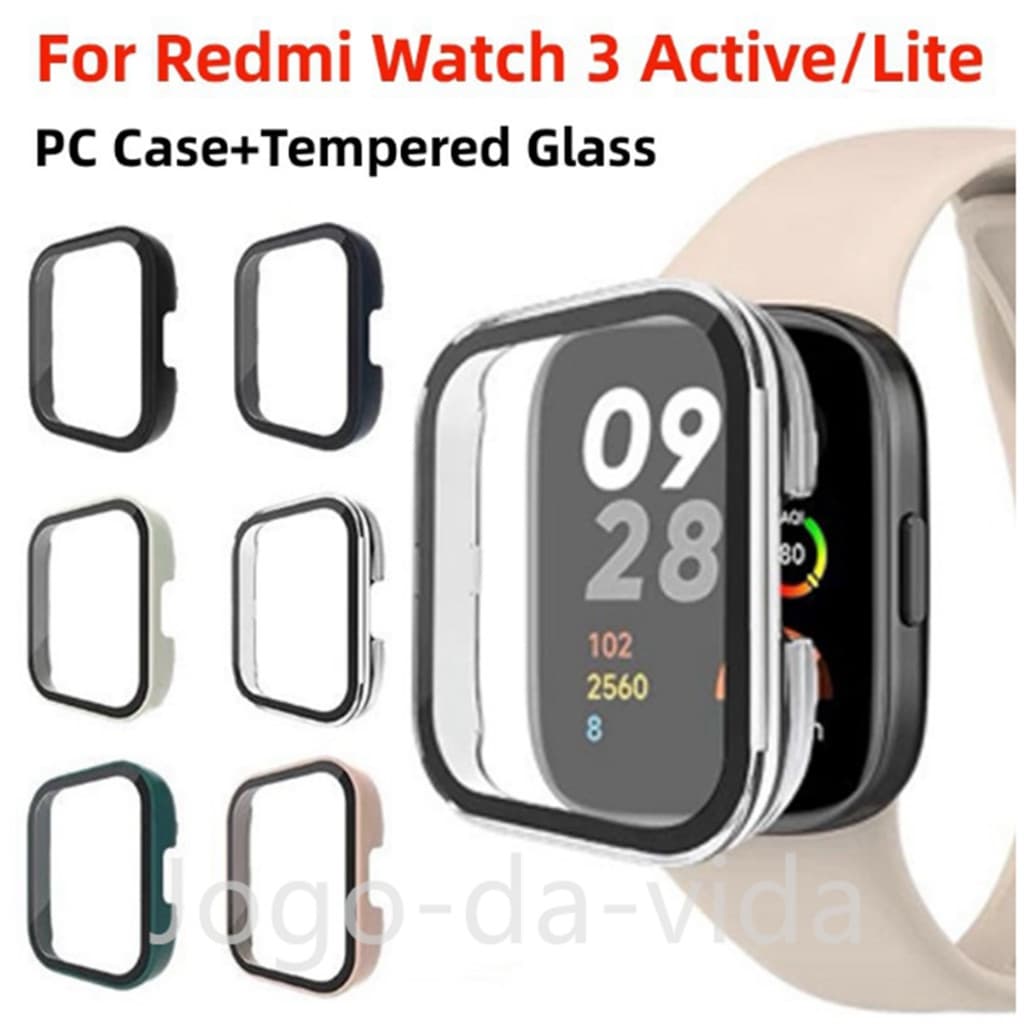 Case Capa Bumper Proteção Acrílico com Vidro Temperado para Xiaomi Redmi Watch 3 Active/Lite