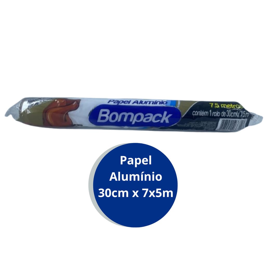 Rolo Papel Alumínio 30cm X 7,5 metros Resistente para Assar