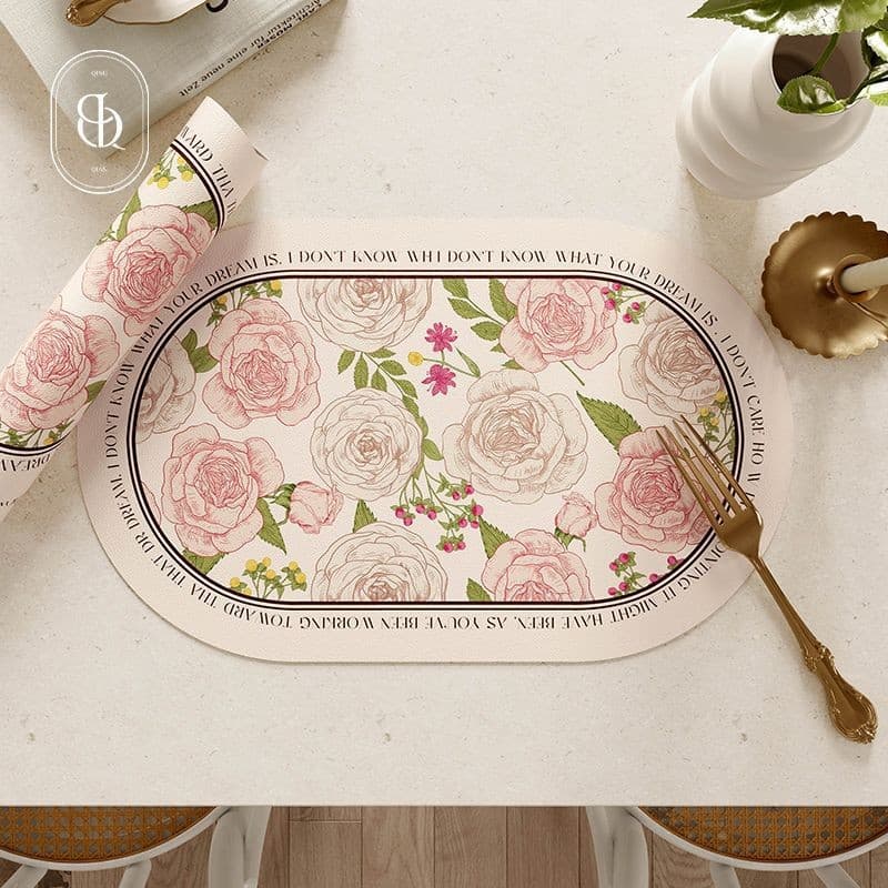 Jogo de 2 Peças Protetores tapete de Mesa em Couro Americano Mesa Posta Cozinha Impermeável, Antióleo, Rosa Chique 30x45