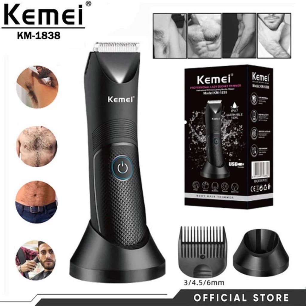 Kemei KM-1838 Aparador de Cabelo Seco para Área da Virilha Pubic e Armpit À Prova D'Água Recarregável e Lavável