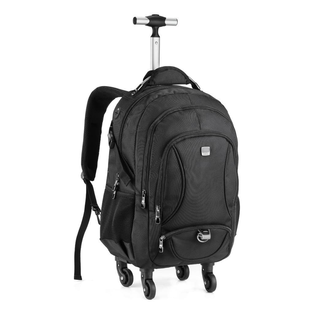 Mochila Masculina Alça Em Cabo De Aço Grande Com 4 Rodas 360° Cor Preta Carrinho