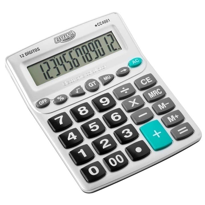 Calculadora Grande de Mesa Balcão Escritório CC4001 Prata BRW 12 Dígitos