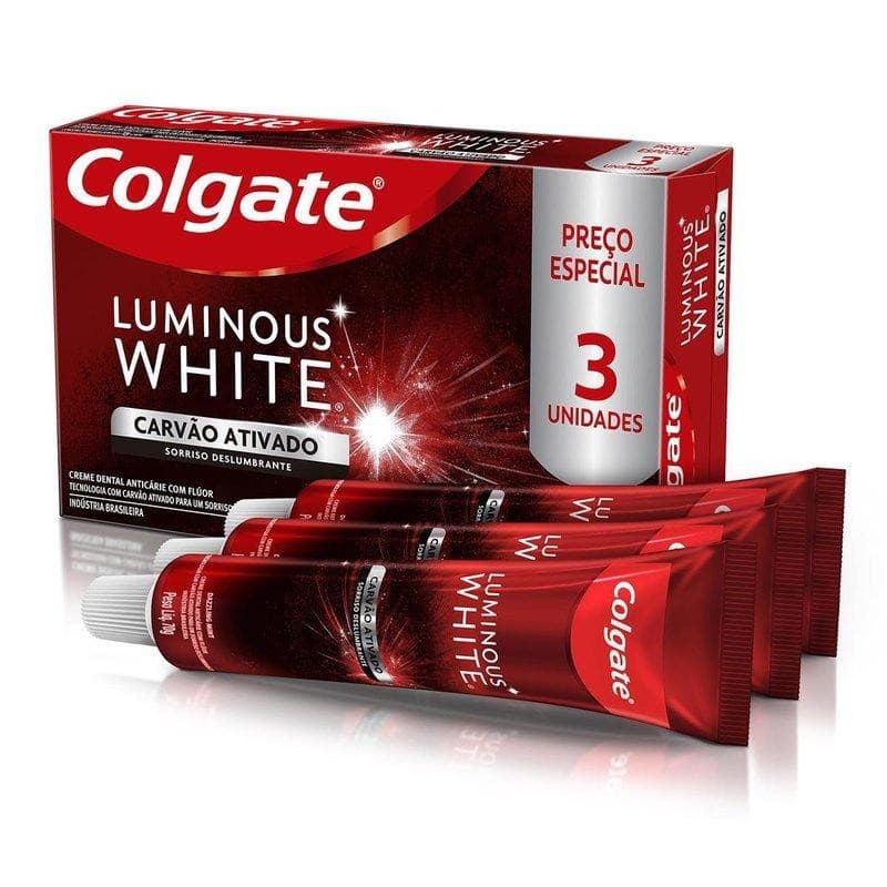 kit Creme Dental Clareador Colgate Luminous White Carvão Ativado 3 Unidades 70g Cada