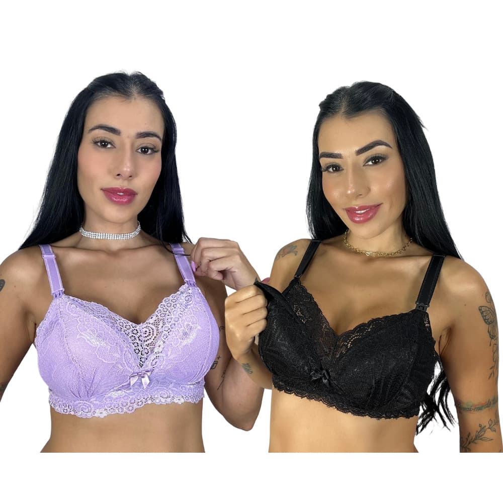Sutiã Amamentação com Bojo Soft Renda KIT 2