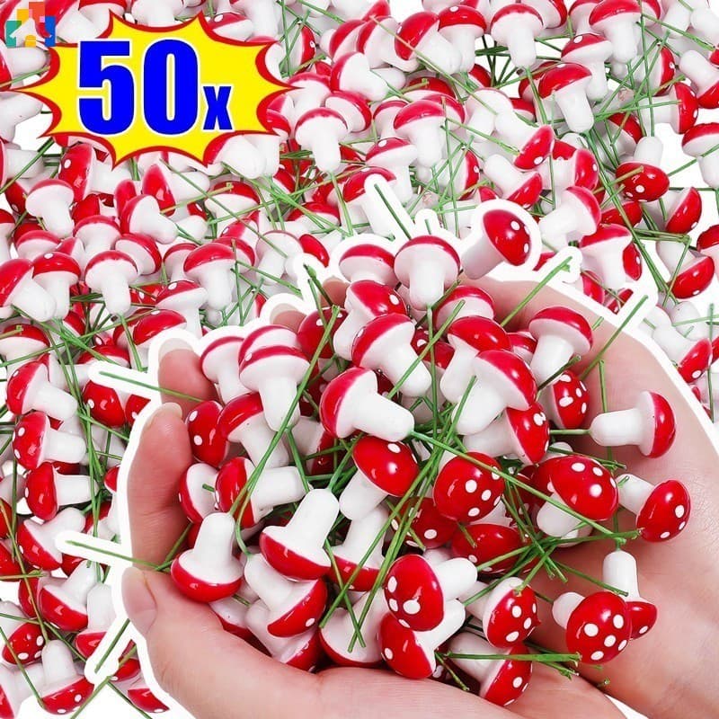 50 Pçs Planta Artificial 2cm Mini Vermelho Branco Espuma Cogumelo Micro Paisagem Bacia Acessórios Do Jardim Decorações F