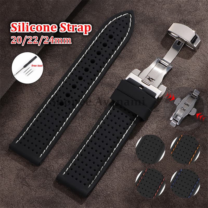 20mm 22mm 24mm Costura Silicone Pulseira De Relógio Esporte À Prova Dwaterproof Água Respirável Feminino Masculino Unive