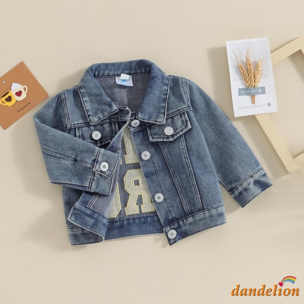 Bebê Meninos Jaqueta Jeans Volta Carta Bordado Infantil Botão-Para Baixo Gola Virada Casaco Da Criança Outerwear