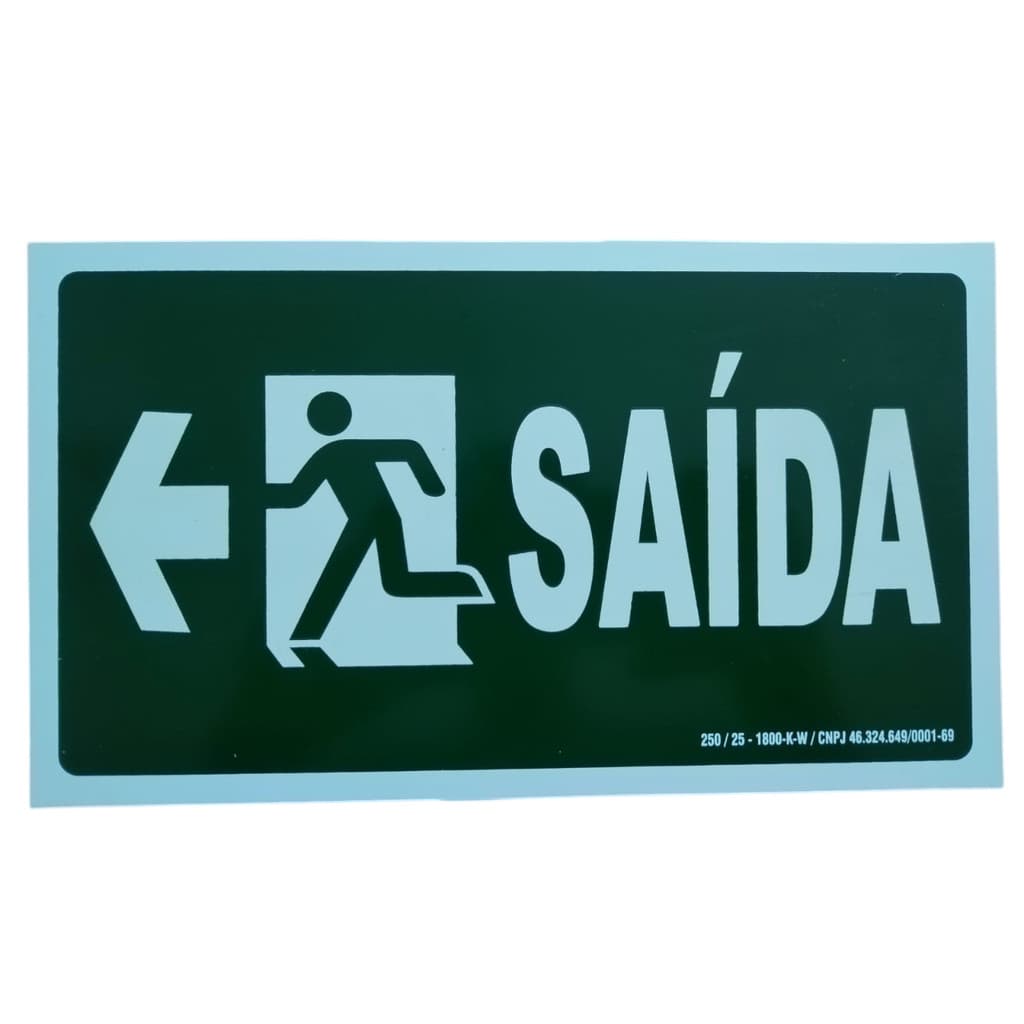 Kit 2 Placas Fotoluminescentes em PVC - SAÍDA a Esquerda - para Sinalização em Prédios e Edificações