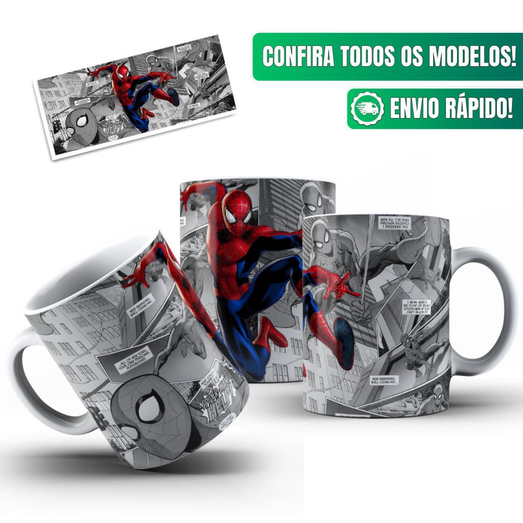 Caneca Homem Aranha Quadrinhos Manga Spider Ceramica 325ml
