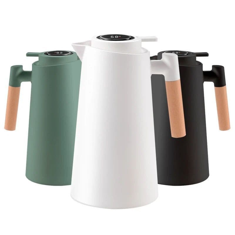 Garrafa Térmica Termometro Digital Café Chá Nórdica Com Cabo Madeira 1L（MDL03）