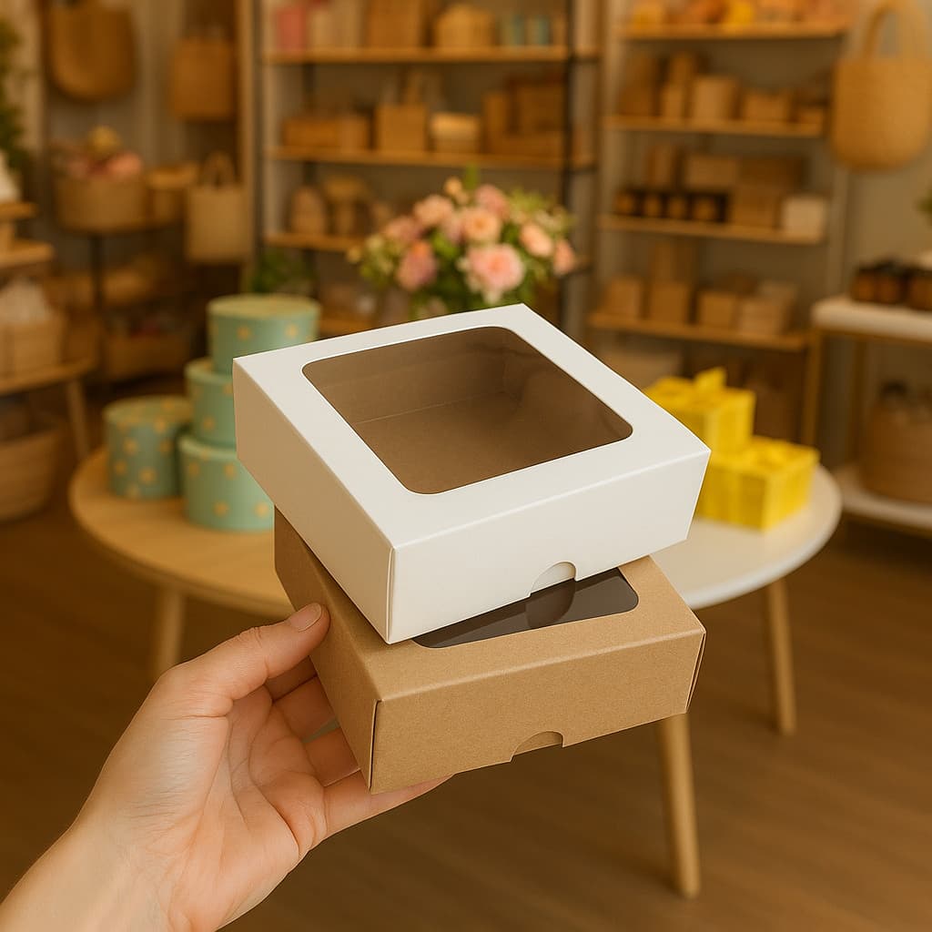 Kit Caixas De Presente Pequena Com Visor 16x16x4cm Para Festas Aniversário Lembrancinha Cosmético Doces