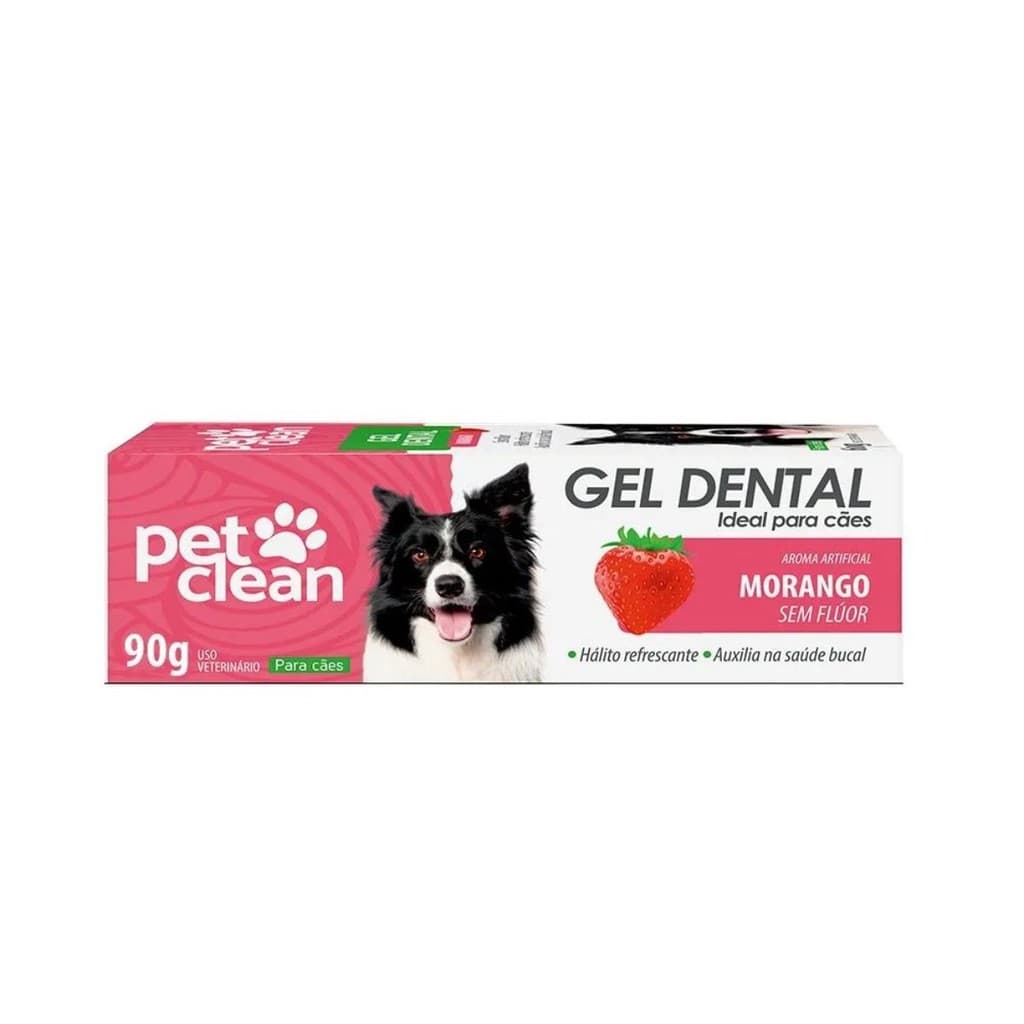 Gel Dental Morango P/ Cães 90 g Pet Clean Hálito Refrescante