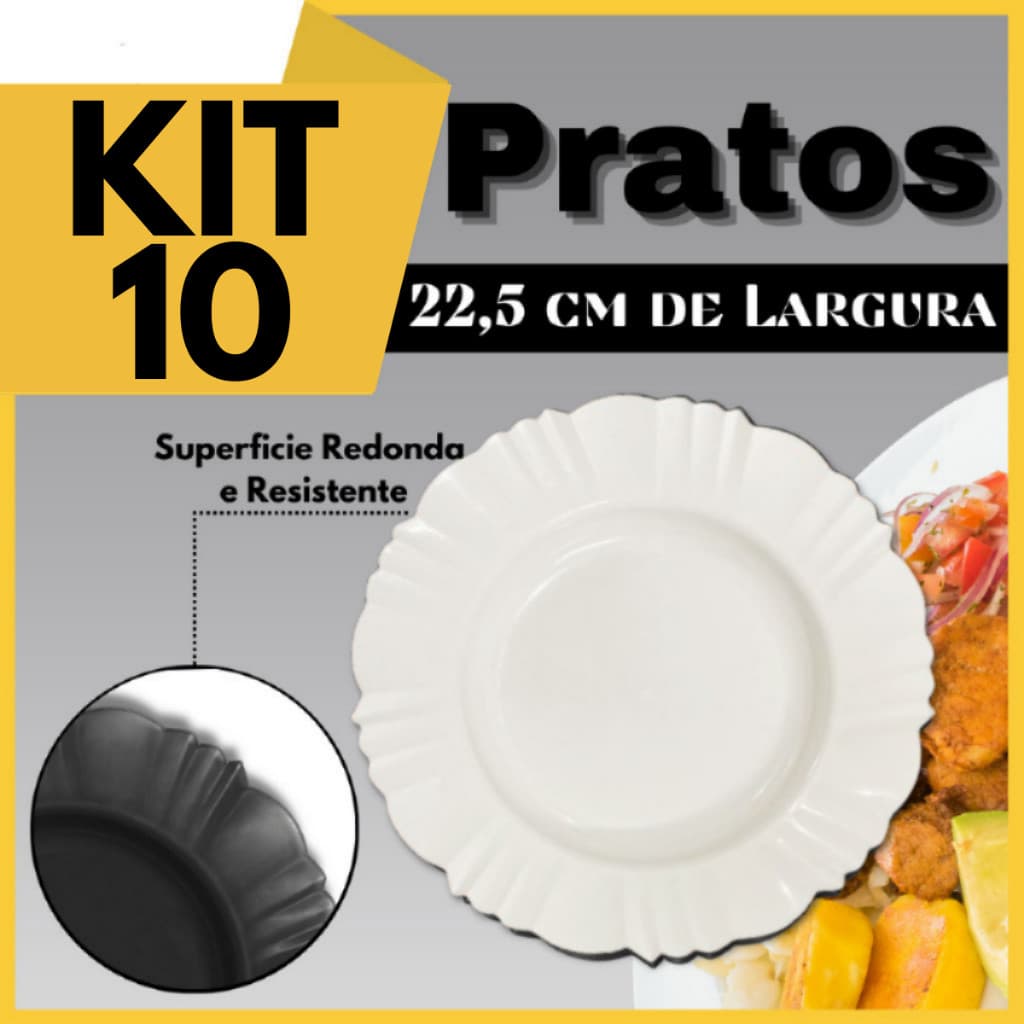 Kit 10 Pratos Pétala Plastico Redondo Fundo