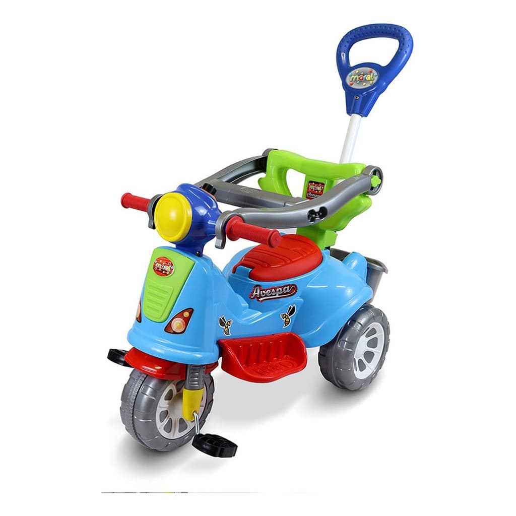 Triciclo Passeio Infantil Com Empurrador Avespa Azul Maral Colorido