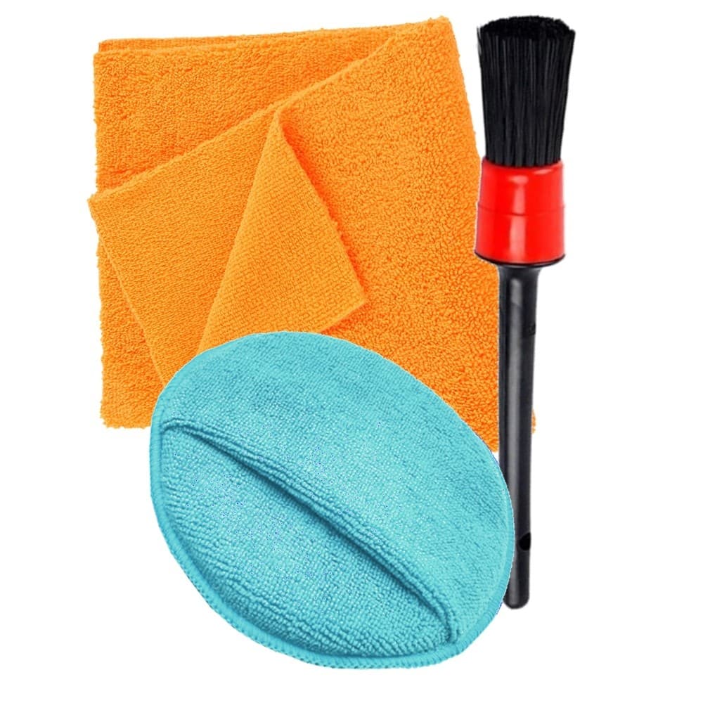 Kit Acessórios Karbox Toalha de Microfibra 40x60 Pincel Detalhamento Aplicador de Microfibra C/ Bolso Karbox