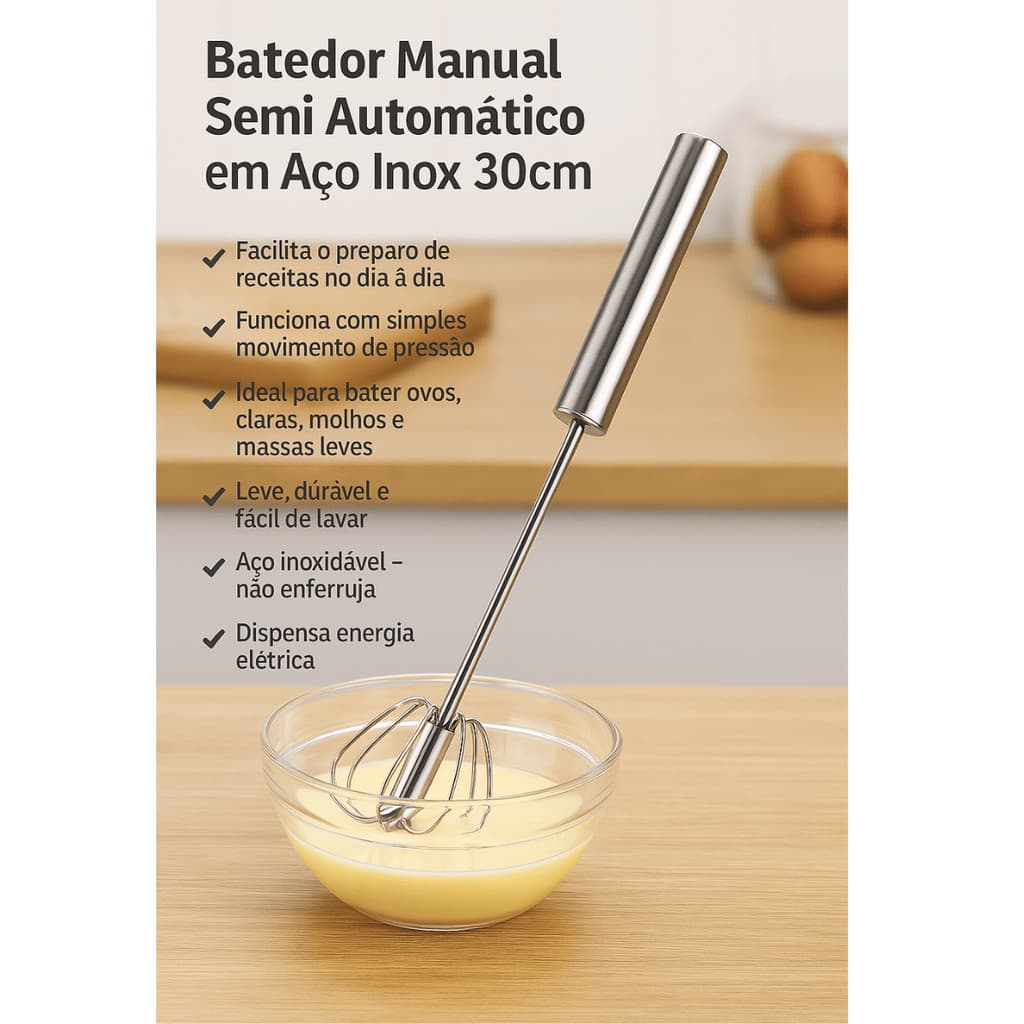 Misturador Manual Batedor Semi-Automático Aço Inoxidável Mixer de Ovos Creme