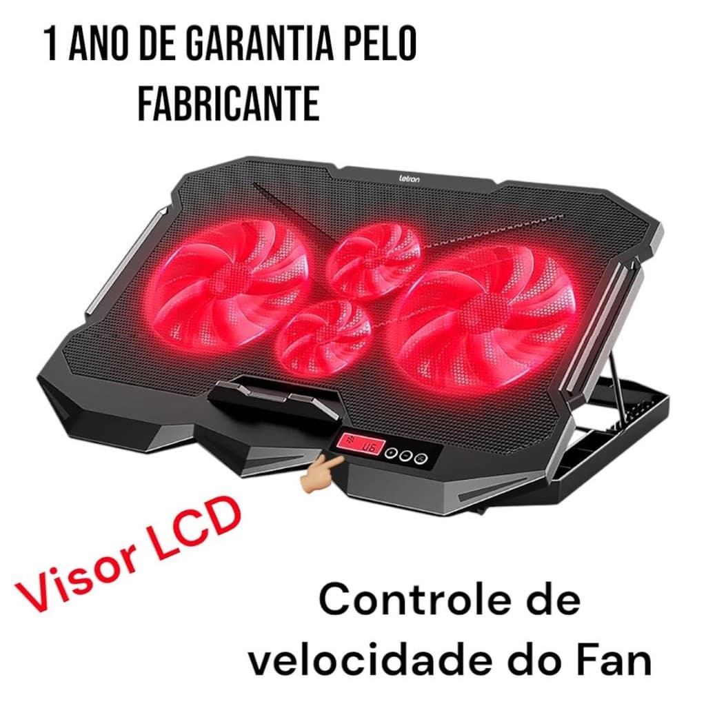 Suporte Para Notebook  4 Cooler e Luzes Apoio notebook Articulado e visor LCD Home Office