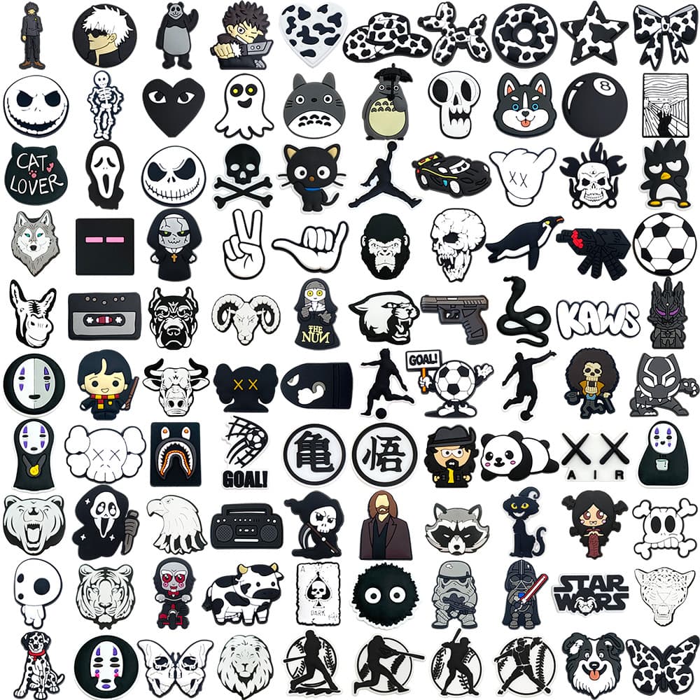 Encantos De Sapato Série Preto E Branco , Acessórios DIY Para Com Botões , Decorações De PVC , Adequados Sandálias De Sl