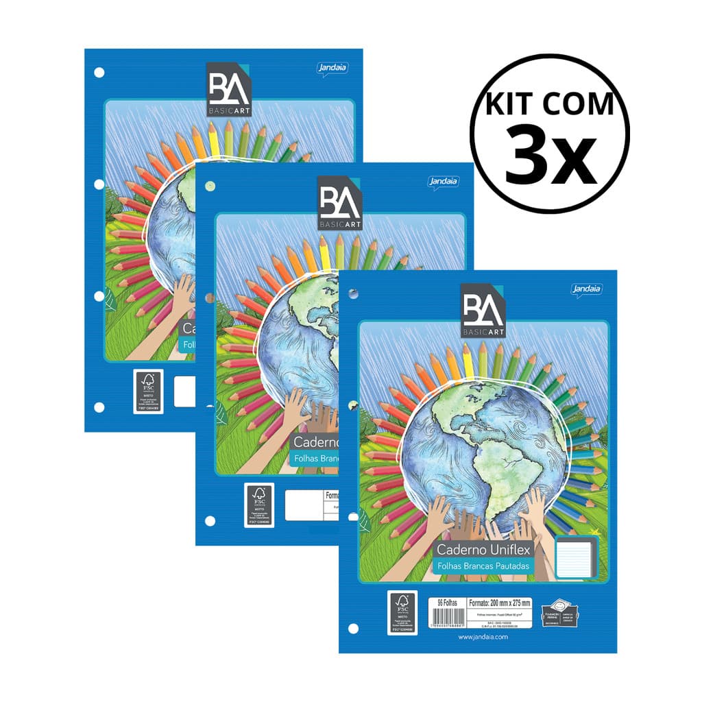 Kit Com 03 Refil Para Fichario Uniflex Pautado 80Fls - JANDAIA