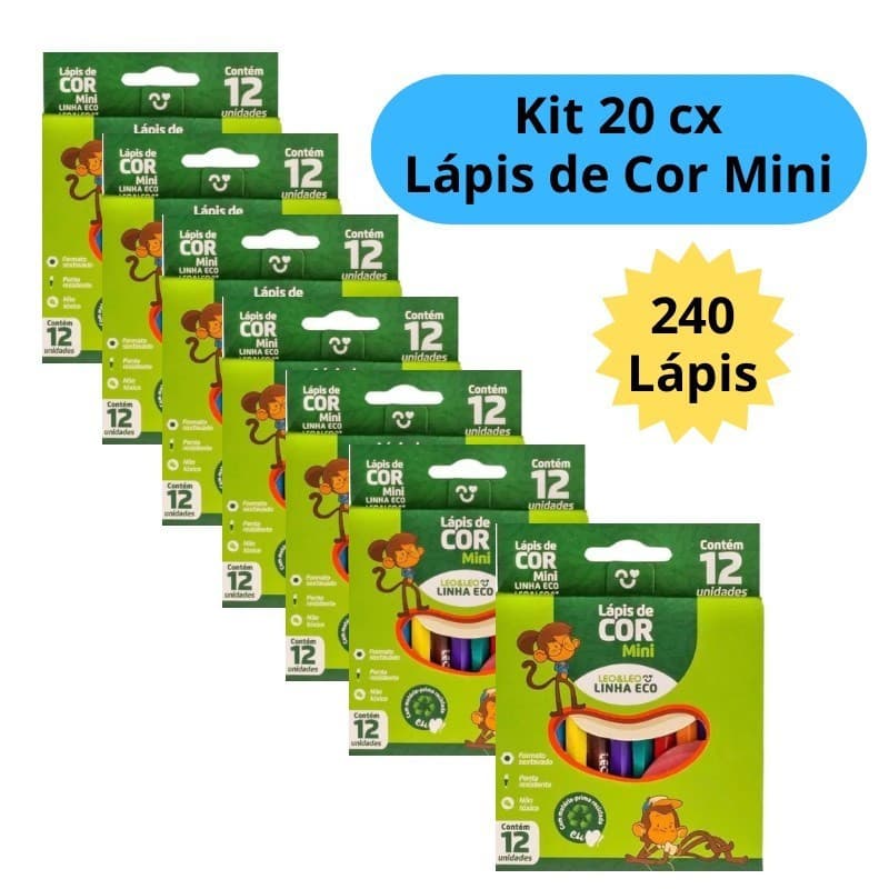 Kit 20 Caixas de Lápis de Cor Mini Caixa com 12 Cores cada Escolar Kit Festa Lembracinha Leo&Leo