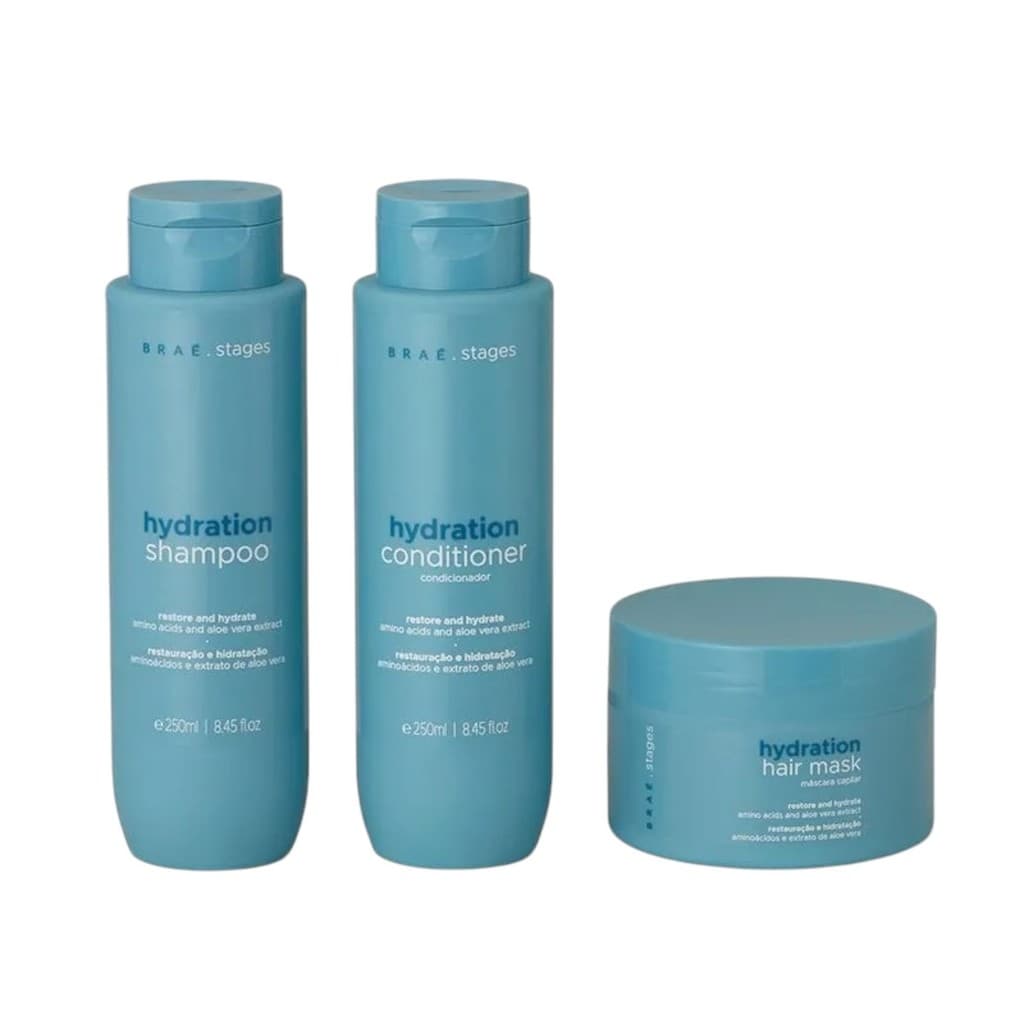 Kit Braé Stages Hydration Shampoo, Cond 250ml e Máscara 200g