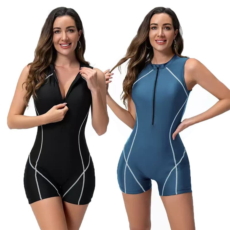 Maiô Body Feminino De Surf Sem Mangas Com Zíper Frontal