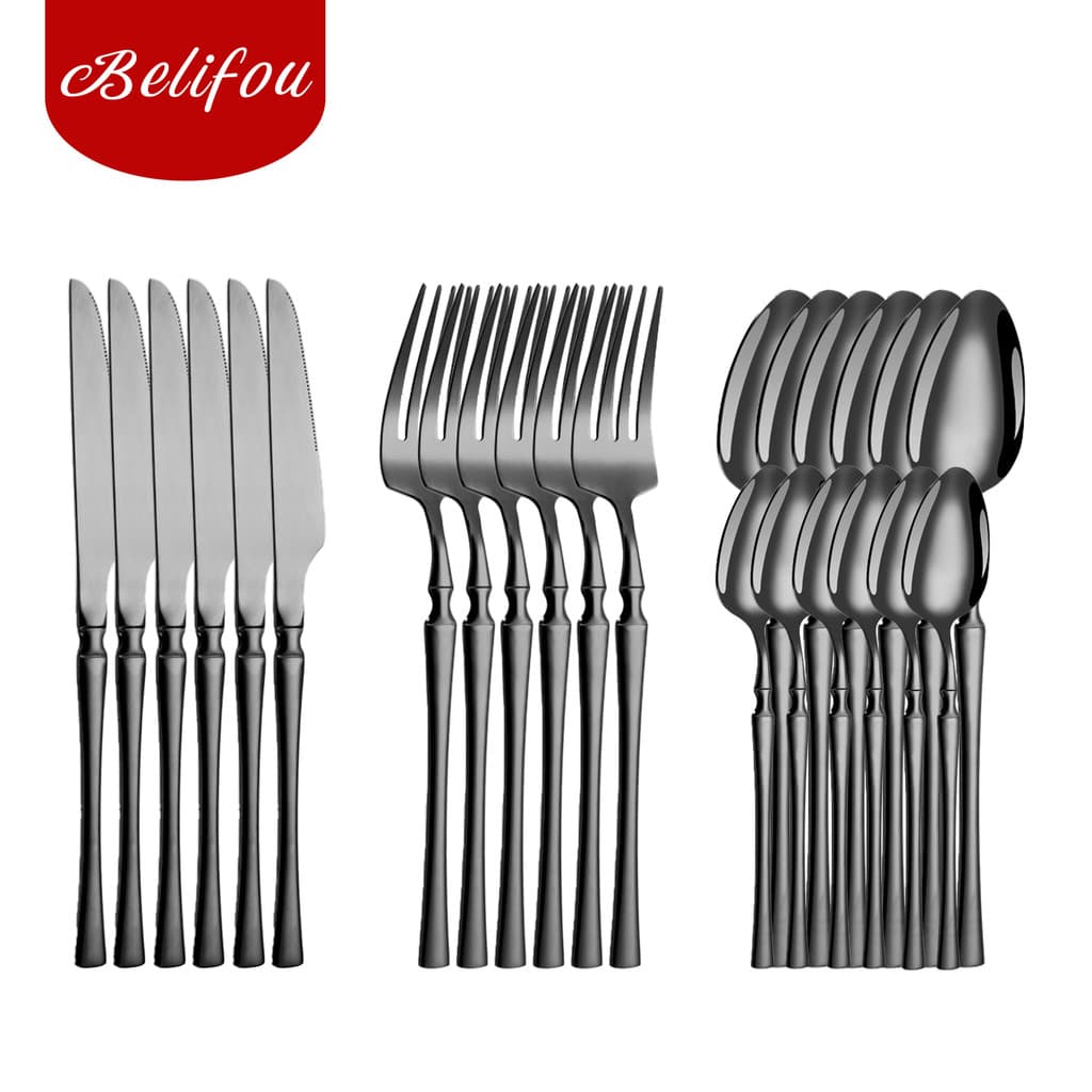 Belifou Kit 24 Jogo De Talheres Aço Inoxidável 416  Cintura Fina Preto