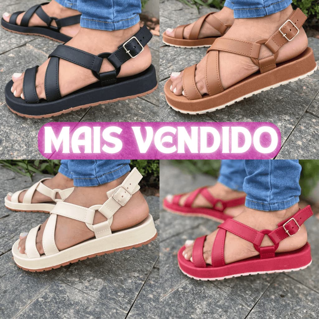 Sandália Feminina Tiras Cruzadas Confortável Leve Tendência 2025 DUNAS