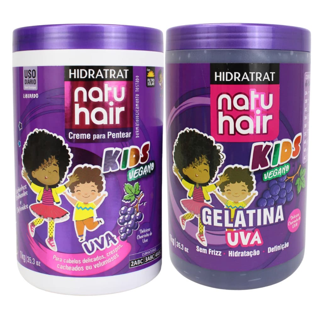 Kit Creme para Pentear Uva + Gelatina de Uva Kids Vegano Natuhair 1 KG 