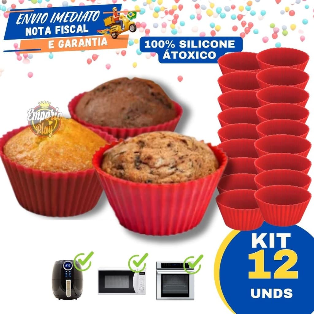 Kit 12 Pecas Forminha De Silicone Forma Assadeira Para Cupcake Capcake Mini Bolo Cozinha Air Fryer