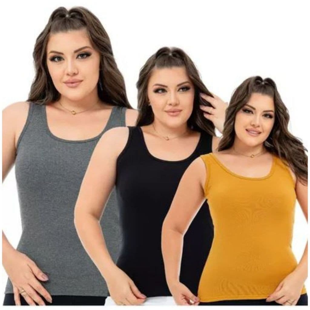 Kit 3 Unidades Blusinha Regata Alca Grossa Basica Lisa Casual Dia a Dia Confortável