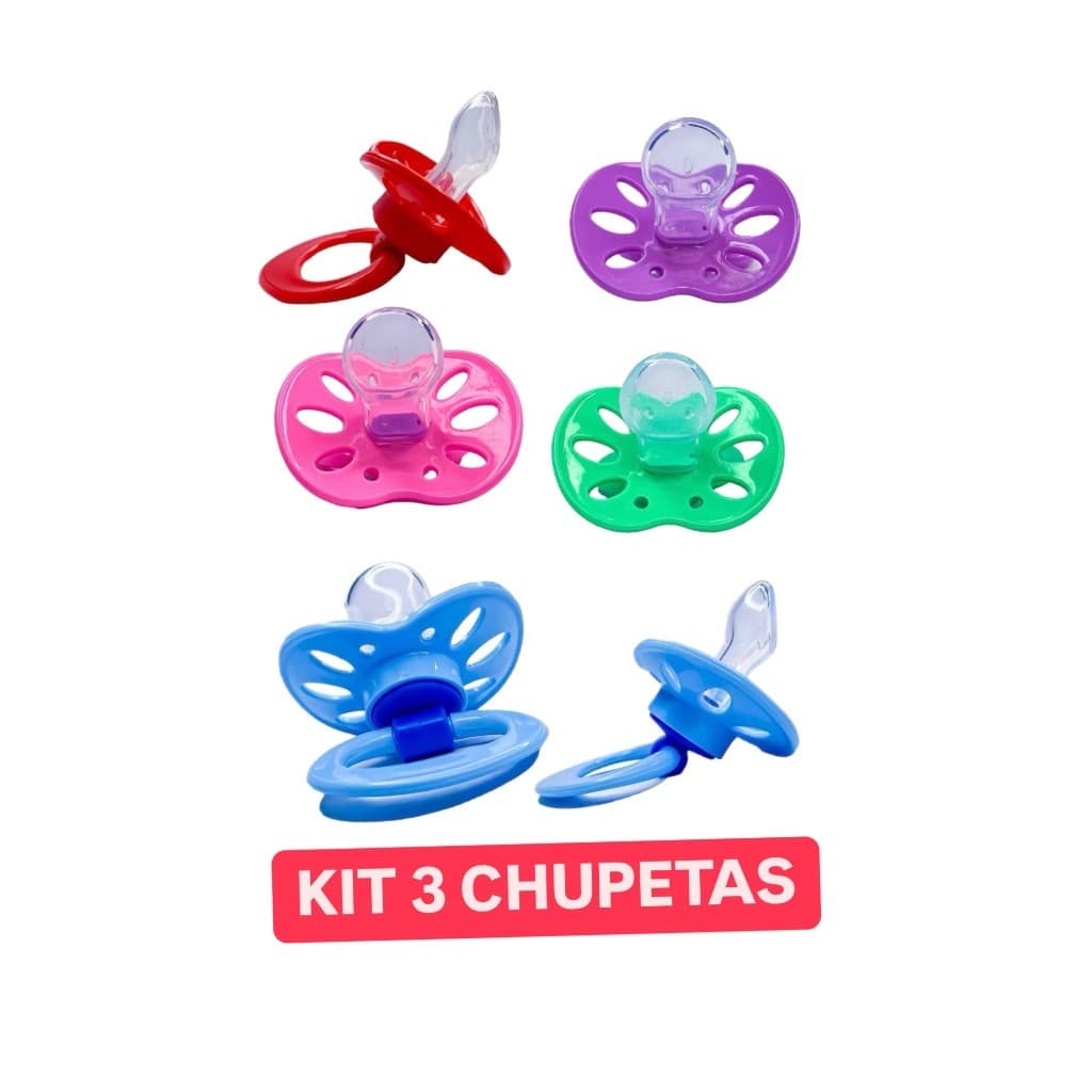 kit 3 Chupetas Baratinha Bico De Silicone pepeta Orto ou Redondo Fase 2