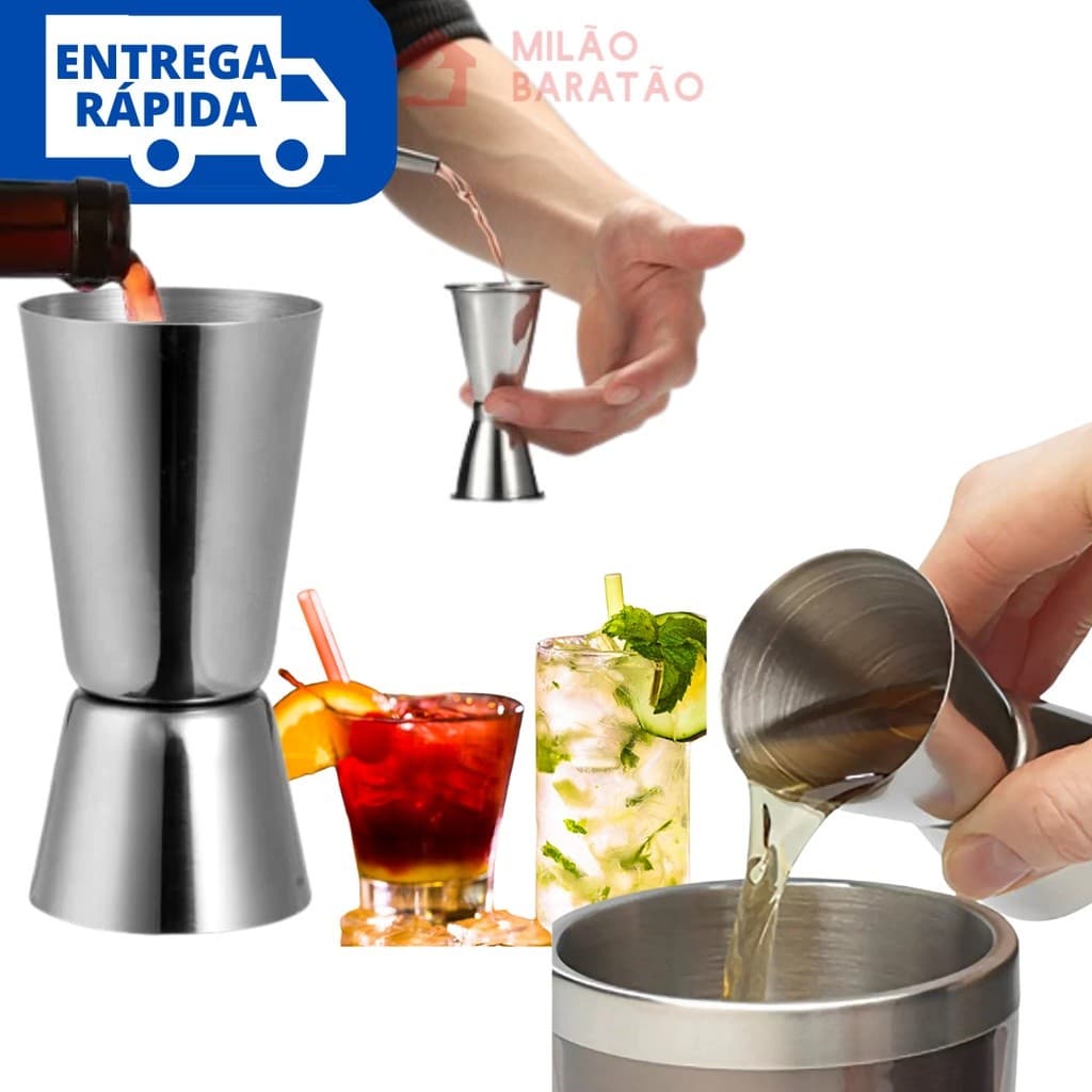 Dosador Medidor de Bebidas Duplo Barmen 50/25ml Inox Drink Whisky Vodka Gin Licor