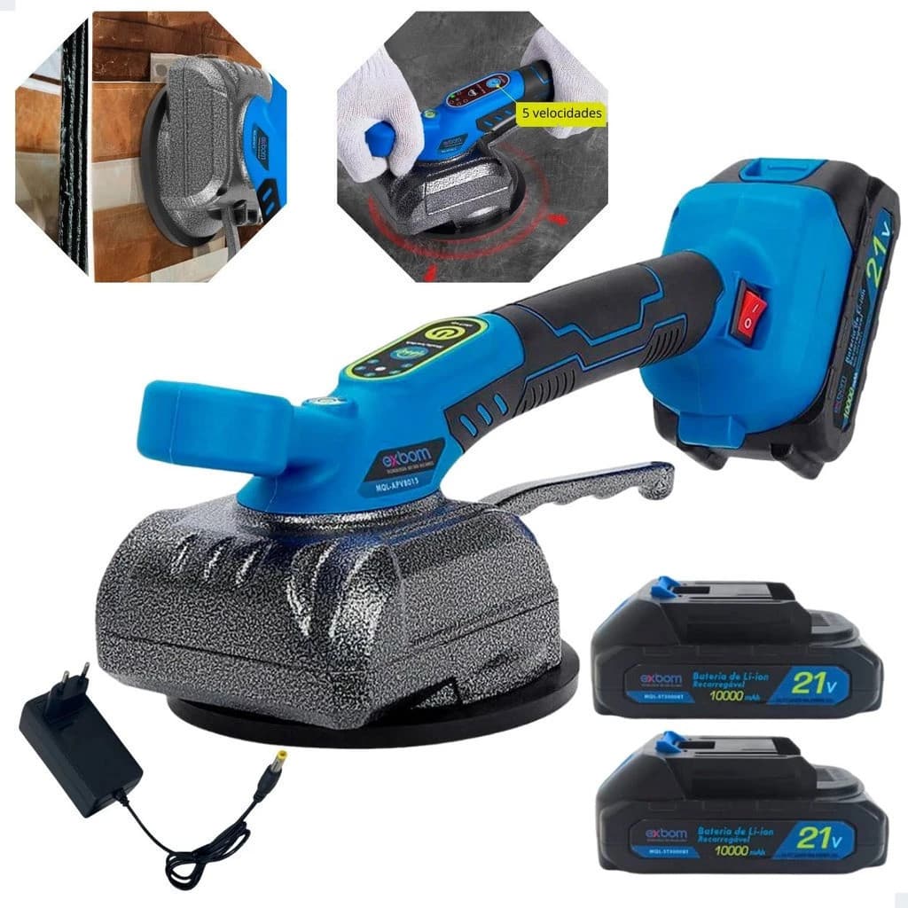 Máquina De Assentar Piso Azulejos Porcelanatos Com Ventosa E Vibração Acompanha 2 Baterias